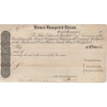 Hemel Hempsted Union PROOF cheque, handwritten pencil annotations and date 1879 at bottom of cheque,