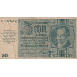 Germany 10 Reichsmark dated 1929, 1945 Emergency re-issue against the contingency of invasion by