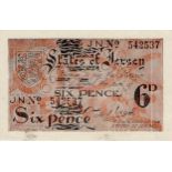 Jersey 6 Pence issued 1941 - 1942, German Occupation issue during WW2, serial No. 542537, (TBB