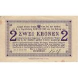 Austria-Hungary 2 Kronen dated 26th October 1916, First World War concentration camp money for use