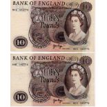 Page 10 Pounds (2) issued 1971, a consecutively numbered pair of REPLACEMENT notes, serial M05