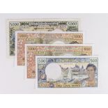 French Pacific Territories (4), 5000 Francs issued 1996 small edge nicks Fine, 1000 Francs (2)