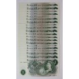 O'Brien 1 Pound (20) issued 1960, 3 consecutively numbered runs of 9 notes, 6 notes and 5 notes,