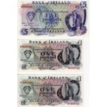 Northern Ireland, Bank of Ireland (3) 5 Pounds issued 1985 signed D.J. Harrison, 1 Pound issued 1983