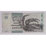 Faeroe Islands 500 Kronur dated 2011, serial C0111A 047009A (TBB B220, Pick32) Uncirculated