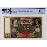 Netherlands 100 Gulden dated 6th October 1942, serial HP 022933, (Pick51c) in PCGS holder graded