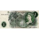 Hollom 1 Pound issued 1963, very rare FIRST RUN REPLACEMENT note, serial M01R 255787 (B291,