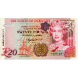Guernsey 20 Pounds issued 1996 (2009), signed B. Haines, LOW SERIAL No. D000223 (TBB B166a, Pick58c)