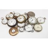 Pocket Watches. A collection of fourteen mixed pocket watches, including silver examples (