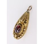 Tests as 16-18ct yellow gold hollow drop shaped pendant with beaded decoration set with a single