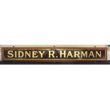 Advertising. An original red & gold glass advertising sign 'Sidney R. Harman', some loss, 200cm x