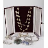 Jewellery. Ten items of silver & white metal jewellery, including necklaces, bangles, bracelets &