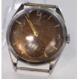 Omega gents wristwatch, brown dial with gold coloured Arabic numerals, sticks & hands, original