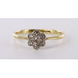 18ct stamped Gold Floral style Diamond Ring size O weight 2.0g