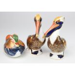 Royal Crown Derby. Three Royal Crown Derby paperweights, comprising Brown Pelican, 1998 (x 2) & a