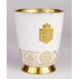 Queen Elizabeth II 1953 Coronation bone china beaker, by Minton, designed by John Wadsworth, gilt