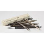 Six silver pencils, makers include Yard O Led, Globus, Life Long, etc., together with a Gold