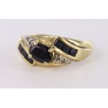 14ct yellow gold sapphire and diamond ring, finger size Q, weight 4.5g