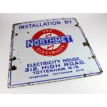 Advertising. A blue, red & white enamel sign 'Northmet Electricity', worn to edges, 61cm x 61cm