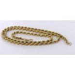 9ct yellow gold rope twist chain with bolt ring clasp, length 50cm long, weight 6.0g