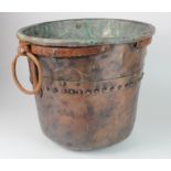 Large twin handled copper coal / log bucket, circa 19th Century, with stud decoration, height