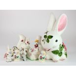A group of six marked Plichta Pottery animals, comprising a very large early damaged rabbit, with