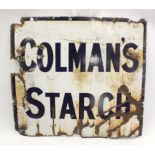 Advertising. A large blue & white enamel sign 'Colmans Starch', worn with loss, 97cm x 90cm approx.