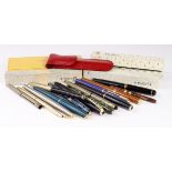 Pens. A good collection of nineteen fountain pens & one ballpoint pen, makers include Parker,