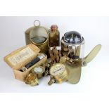 Shipping related. A collection of eleven mostly brass shipping related items, including gauges,