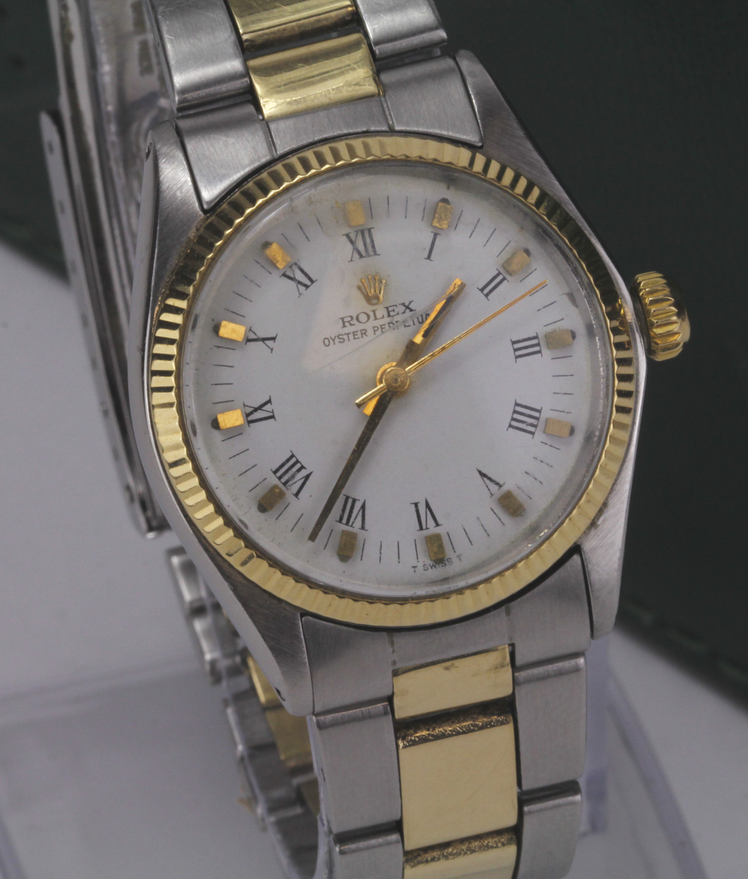 Rolex Oyster Perpetual midi wristwatch, white dial with Roman numerals, couple of scratches to - Image 2 of 3