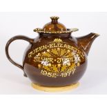 Silver Jubilee interest. A large glazed teapot 'Queen Elizabeth II, Silver Jubilee, 1952-1977', by