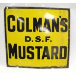 Advertising. A large blue & yellow enamel sign 'Colmans D.S.F. Mustard', some loss, 97cm x 90cm