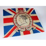 Queen Victoria 1837 - 1887 Jubilee Union Jack commemorative cloth panel, stitched to a backing