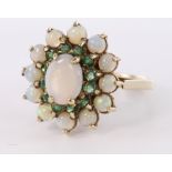 9ct hallmarked Gold Opal and Emerald Ring size L weight 4.0g