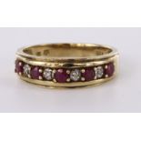 9ct stamped Gold Ruby and Diamond Half Hoop eternity Ring size M weight 2.6g