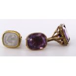 Yellow metal Amethyst and Moonstone seals (3) weight 18.1g