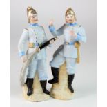 Two Continental Bisque Porcelain figures of firemen, possibly French, one has a tiny chip to base.