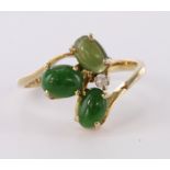 585 stamped Gold Ring set with Jadeite and Diamond size O weight 3.1g