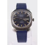 Gents stainless steel cased Avia "Daytyme" automatic wristwatch. Te blue dial with baton markers and