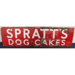 Advertising. A red & white enamel sign 'Spratt's Dog Cakes', worn with some loss, 178cm x 50cm