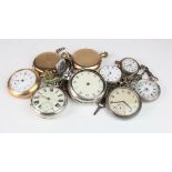Pocket Watches. A collection of nine mixed pocket watches, including silver & gold plated