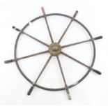 Brass eight spoke ships wheel, hub stamped 'Brown Bros. & Co. Ltd, Rosebank Ironworks, Edinburgh',