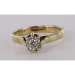 9ct yellow gold diamond solitaire illusion set ring, diamond weight stamped in shank 0.10ct,