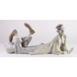 Lladro porcelain figure, depicting a clown laying down with his foot rested on a ball, height 15.