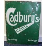 Advertising. Large green enamel advertising sign 'Cadburys Cocoa, Nourishing, Sustaining', 84cm x