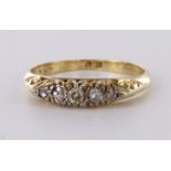 18ct stamped Gold 5 stone Diamond Ring size K weight 2.3g