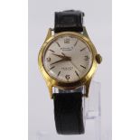 Midi sized gold plated Primus automatic Incablock wrist watch on leather strap, working when