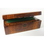 Large walnut writing slope decorated with parquetry bands, circa late 19th to early 20th Century,