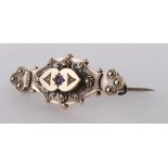 9ct hallmarked Gold Sapphire and Seed Pearl set Bar Brooch weight 3.7g