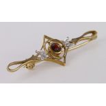 375 stamped Garnet and Diamond set Bar brooch weight 2.4g